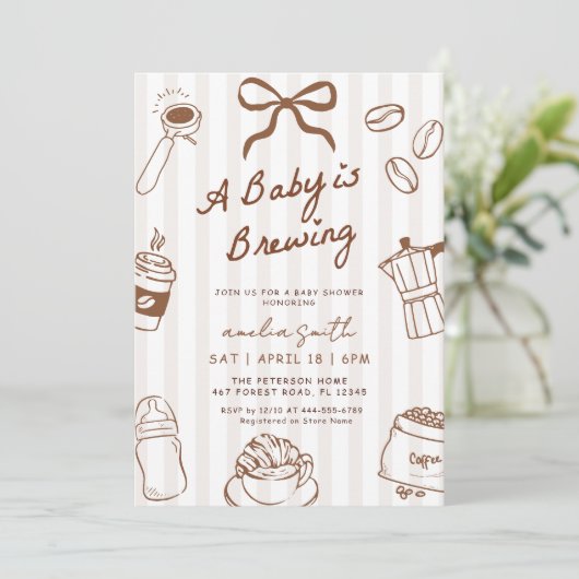 Baby is Brewing Hand Drawn Coffee Baby Shower Kaart (Staand voorkant)