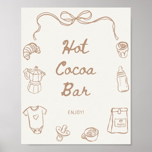 Baby is Brewing Hand Drawn Hot Cocoa Bar Poster (Voorkant)