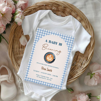 Baby is Brewing Koffie Baby Shower Blauwe Gingham Kaart