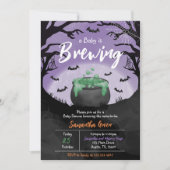 Baby is Brewing Paarse Halloween Baby Shower Kaart (Voorkant)