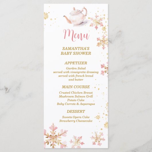 Baby Is Brewing Pink Winter Tea Party Baby Shower Menu (Voorkant)