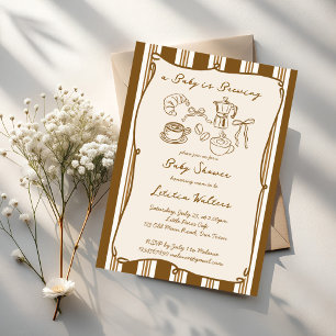 Baby is brewing retro strepen koffie baby shower kaart