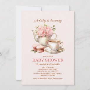 Baby is Brewing Roze Bloemig Meisje Kaart