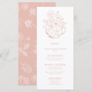 Baby is Brewing Roze Vintage Bloemen Baby Shower Menu