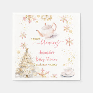 Baby Is Brewing Roze Winter Thee Party Baby Shower Servet