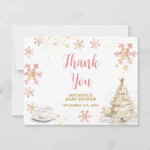 Baby Is Brewing Roze Winter Theepartij Baby Shower Bedankkaart