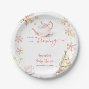 Baby Is Brewing Roze Winter Theepartij Baby Shower Papieren Bordje