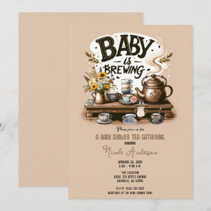 Baby is Brewing Rustieke Theeketel Perzik Douche Kaart