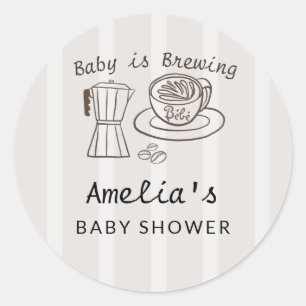 Baby is Brewing Strepen Baby Shower Ronde Sticker