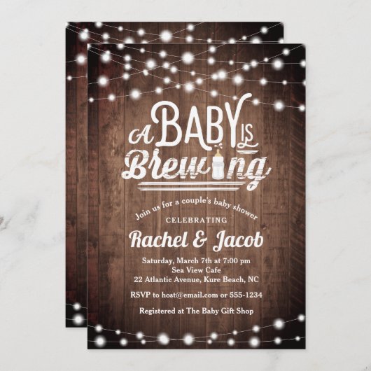 Baby is Brewing String Lights Rustiek Baby shower Kaart (Voorkant / Achterkant)