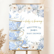 Baby is Brewing Thee Baby Shower Jongen Blauwe Wel