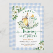Baby is Brouwen Bier Baby shower Boy Blue Gingham Kaart (Voorkant / Achterkant)