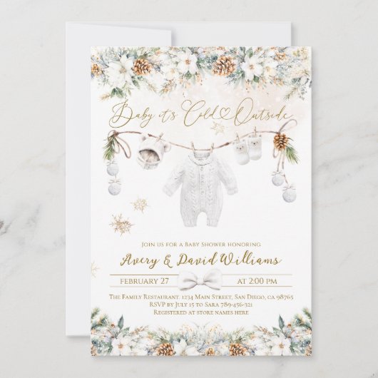 Baby is het koude buiten kleding lijn Baby shower Kaart (Voorkant)