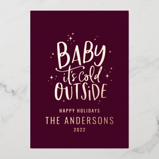 Baby is koud buiten de moderne, minimale kerstfoi folie feestdagenkaart (Voorkant)