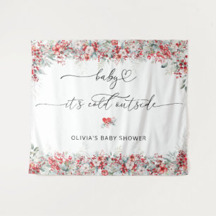 Baby is koud buiten de winterbloemen wandkleed