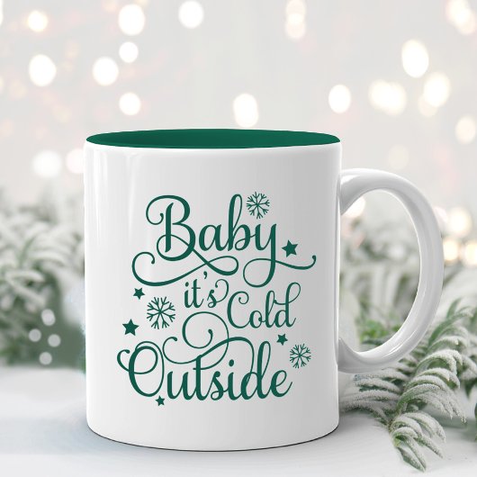 Baby is koud buiten Evergreen Script Holiday Tweekleurige Koffiemok