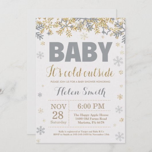 Baby is koud buiten goud en grijs Baby shower Kaart (Voorkant / Achterkant)