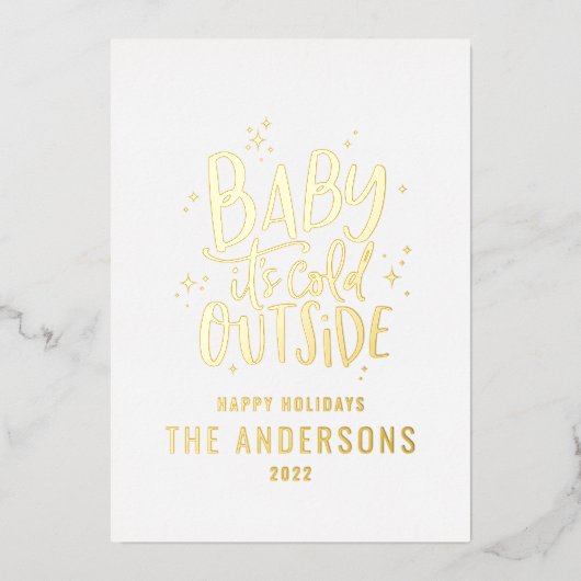 Baby is koud buiten het moderne, minimale kerstroo folie feestdagenkaart (Voorkant)
