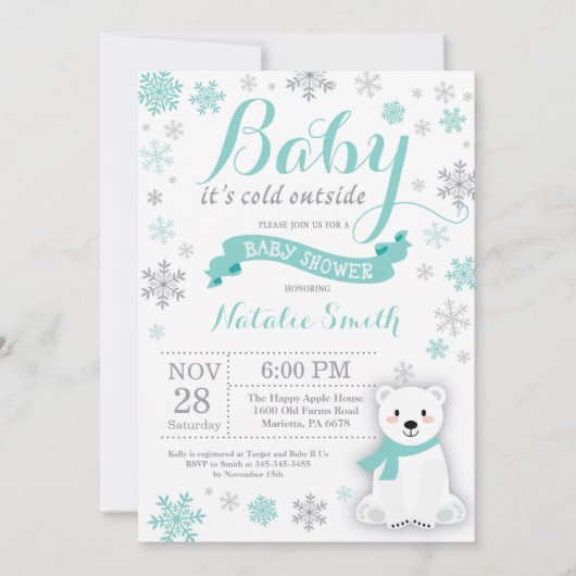 Baby is koud buiten het winterse Baby shower Auqa Kaart (Voorkant)