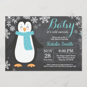 Baby is Koud Buiten Penguin Aqua Baby shower Kaart