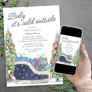 Baby is Koud Buiten  Sleigh Baby shower Kaart