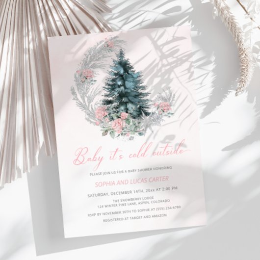 Baby it’s Cold Outside Pink Winter Baby Shower Kaart