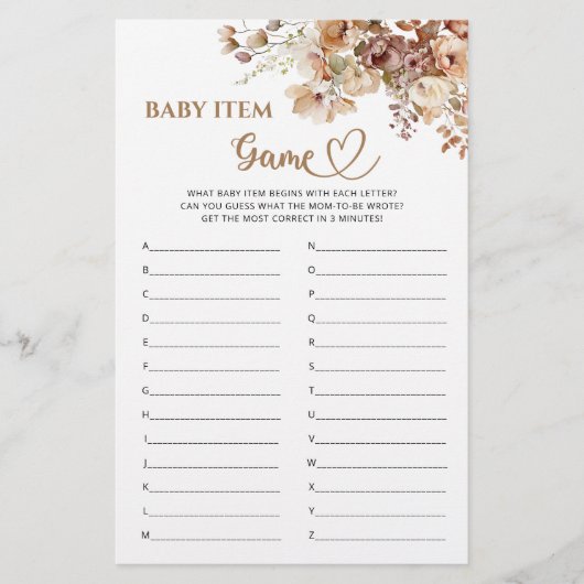 Baby Item Spel Baby in Bloom Baby shower (Voorkant)