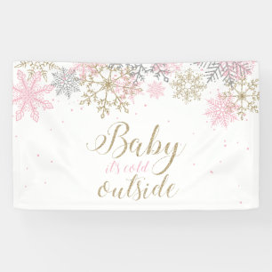 Baby It's Cold Buiten roze goud glitter sneeuwvlok Spandoek