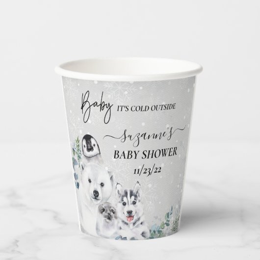 Baby It's Cold Outside Arctic Animal Shower Winter Papieren Bekers (Voorkant)