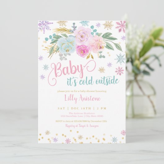 Baby It's Cold Outside Baby Girl Invitation (Debout devant)