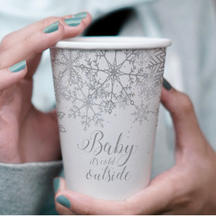 Baby it's Cold Outside Baby Showe Zilver Papieren Bekers