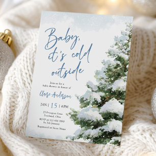 Baby It's Cold Outside Blauwe Baby Shower Uitnodig Kaart