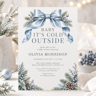 Baby It's Cold Outside Blauwe Strik Baby Shower Kaart