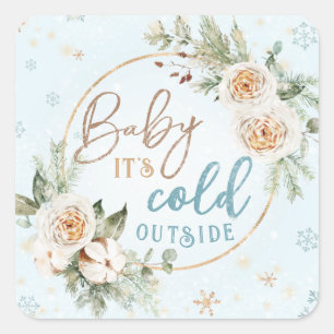 Baby It's Cold Outside Blauwe Winter Shower Sprink Vierkante Sticker