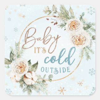 Baby It's Cold Outside Blauwe Winter Shower Sprink Vierkante Sticker