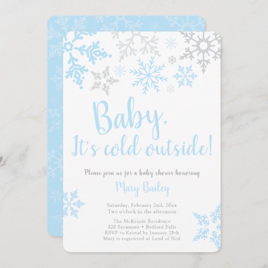 Baby It's Cold Outside Blue Boy Shower Invitation (Devant / Derrière)