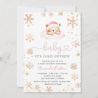 Baby It's Cold Outside Boho Pink girl Baby Shower Kaart