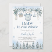 Baby it's Cold Outside Boy clothesline Baby Shower Kaart (Voorkant)