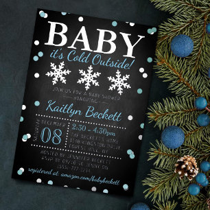 Baby It's Cold Outside Boys Winter Baby Shower Folie Uitnodiging