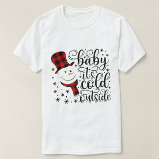 Baby It's Cold Outside geruite sneeuwman ontwerp T-shirt