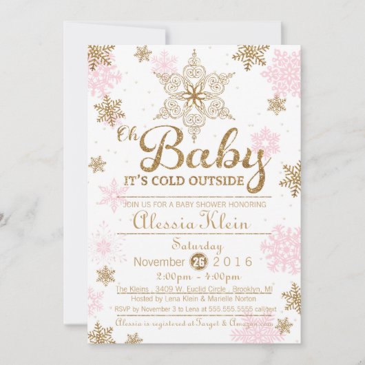 Baby It's Cold Outside, Girl Shower Invitation (Devant)