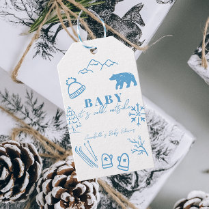 Baby It's Cold Outside Hand-getekende Blauwe Baby  Cadeaulabel