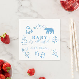 Baby It's Cold Outside Hand-getekende Blauwe Baby Servet