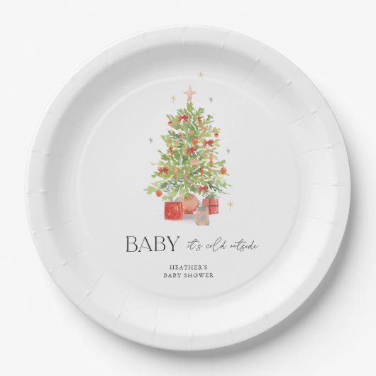 Baby It's Cold Outside Kerst Baby Shower Papieren Bordje (Voorkant)