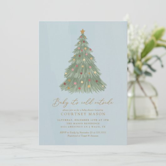Baby It's Cold Outside Kerstboom Baby Shower Kaart (Staand voorkant)