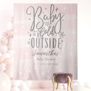 Baby It's Cold Outside Meisje Baby Shower Achtergr Wandkleed