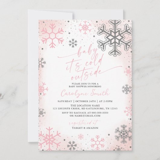 Baby Its Cold Outside Pink Baby Shower Invitation (Devant)
