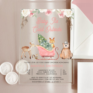 Baby It's Cold Outside Roze slee baby shower Acryl Uitnodigingen