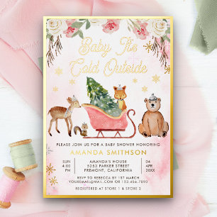 Baby It's Cold Outside Roze slee baby shower Folie Uitnodiging