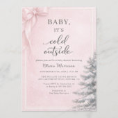 Baby It's Cold Outside Roze Strik Baby Shower Kaart (Voorkant)